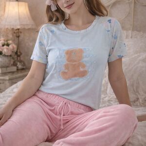 Womens Y2K Teddy bear Top SoftGirl Lounge wear Large